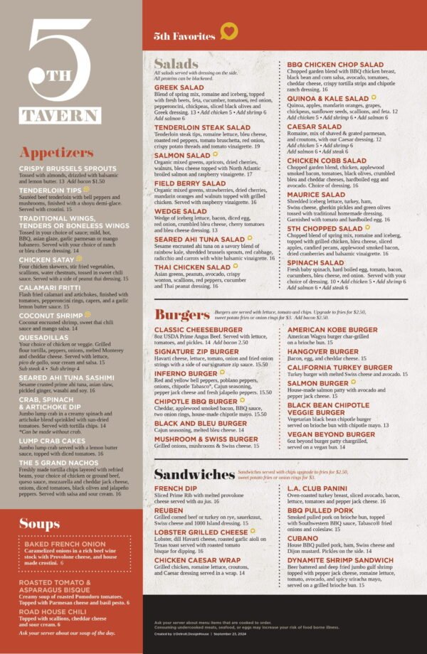 Menu – 5th Tavern Bloomfield Hills – 5th Tavern